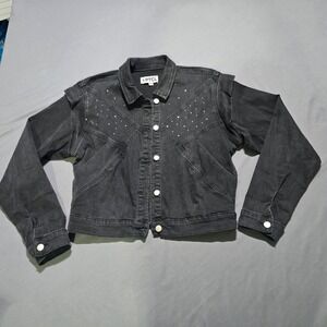 PTCL Denim Jacket Women XL Black Rhinestone Studded Western Ruffle Ethikal Brand